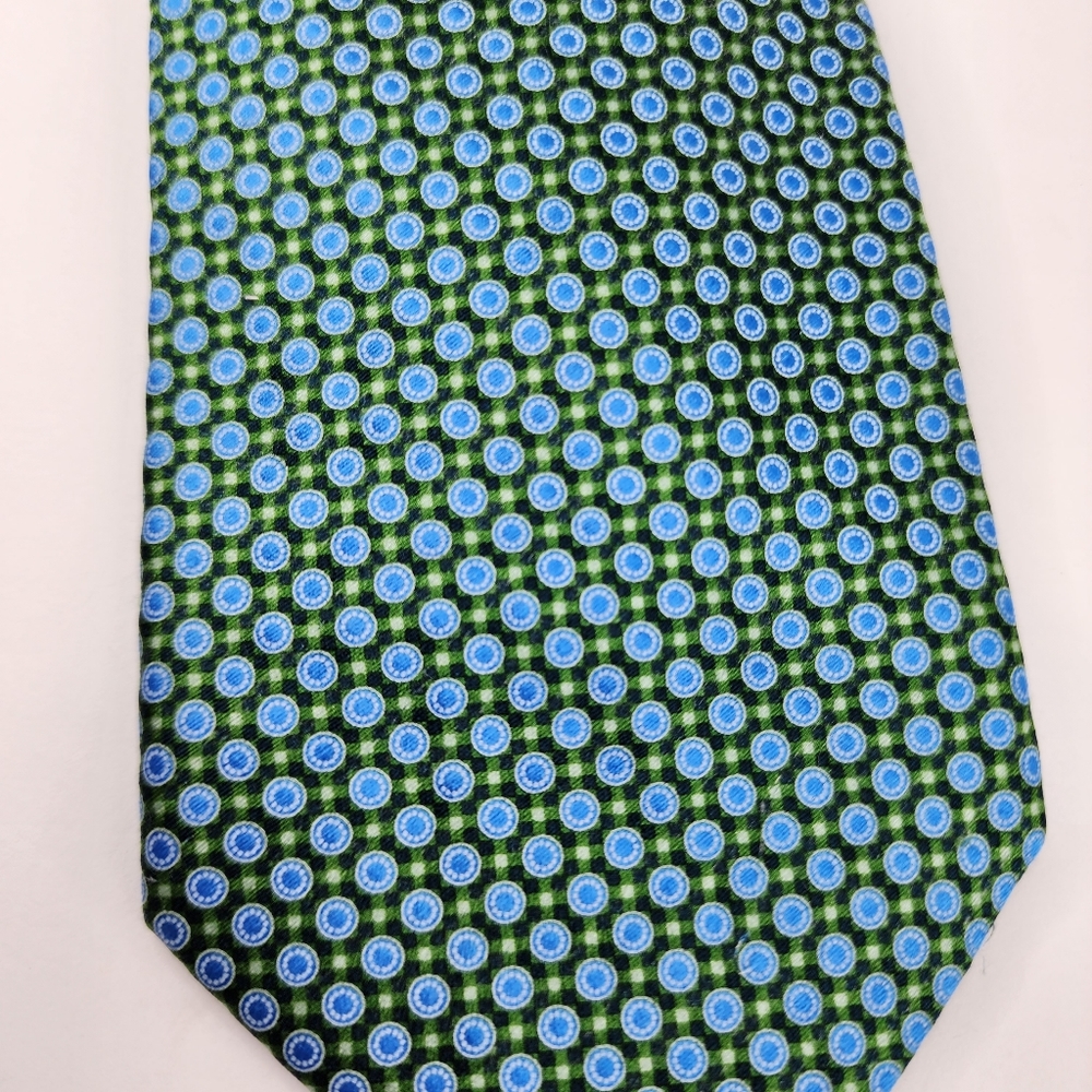 ERMENEGILDO ZEGNA Blue & Green Silk Tie. - Picture 9 of 9